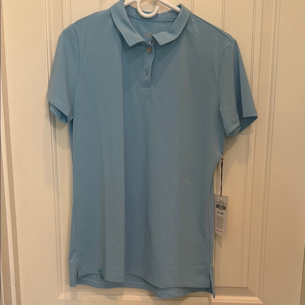 Blue Fitted Short Sleeve Polo Button Down Shirt